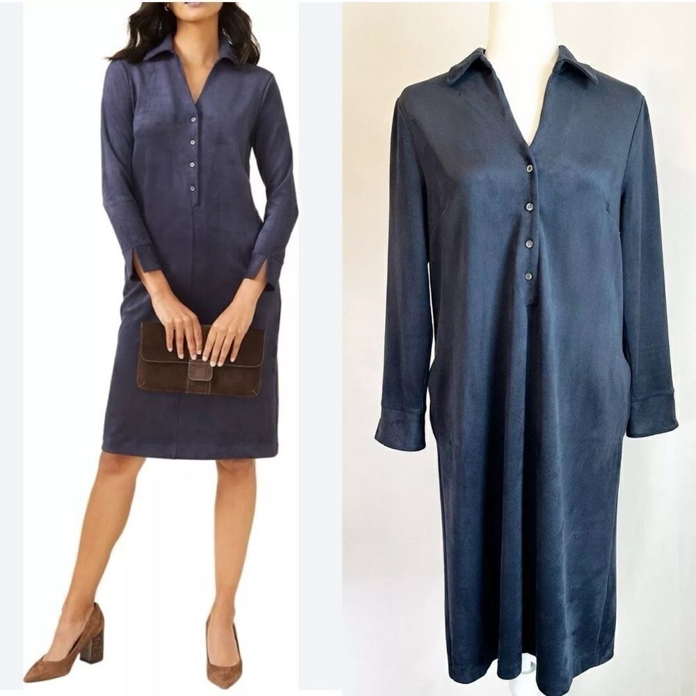 J. McLaughlin IIyia Midi Shirt Dress Navy Blue Long Sleeve XS​​​​​​​​​​​​​​​​​